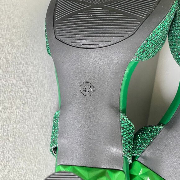Green Sparkly Pointy Toe Sling Back Heeled Shoes Sz 10 - Picture 10 of 12